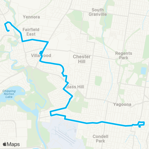 Sydney Buses Network Bankstown to Fairfield map