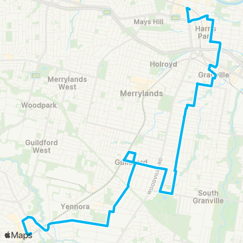 Sydney Buses Network Fairfield to Parramatta map