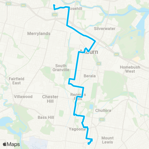 Sydney Buses Network Bankstown to Parramatta via Birrong & Auburn map