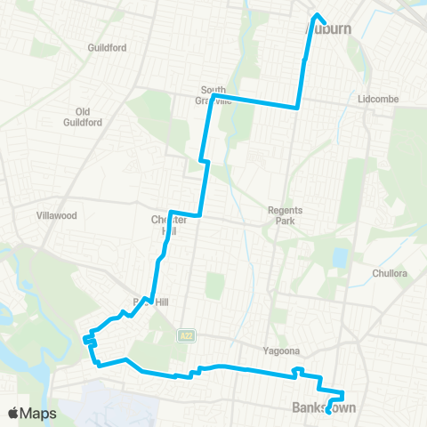 Sydney Buses Network Auburn to Bankstown via Georges Hall map