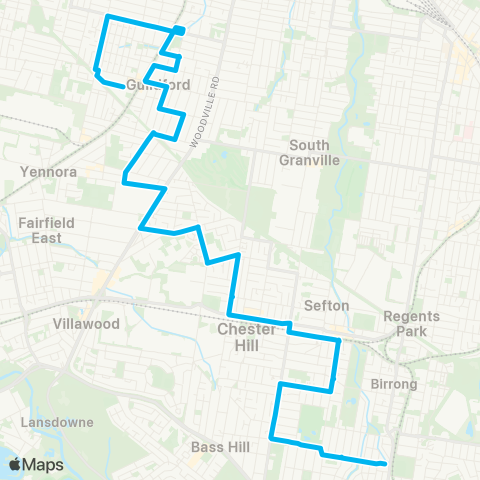 Sydney Buses Network Chester Hill to Guildford map