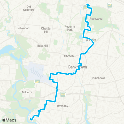 Sydney Buses Network East Hills to Lidcombe via Bankstown map
