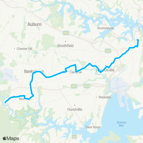 Sydney Buses Network E Hills to City Town Hall (Night Service) map