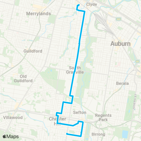 Sydney Buses Network Sefton to Granville map