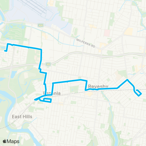 Sydney Buses Network Milperra to Padstow via Panania map