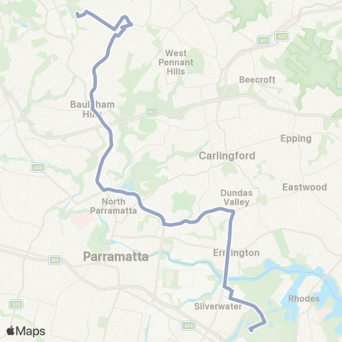 Temporary Buses Hills Showground to Sydney Olympic Pk via Baulkham Hills Jct map