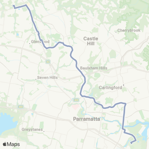 Temporary Buses Tallawong to Sydney Olympic Pk via Baulkham Hills Jct map