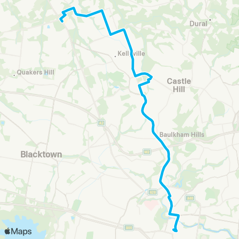 Sydney Buses Network Rouse Hill Sta to Parramatta via Hills Showground map