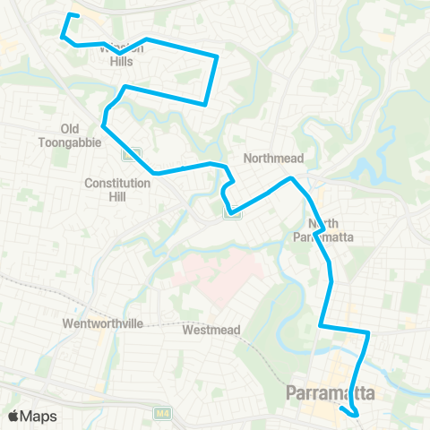 Sydney Buses Network Winston Hills to Parramatta map
