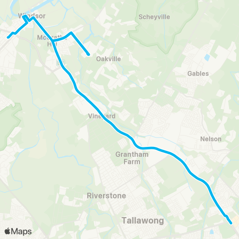 Sydney Buses Network Windsor to Rouse Hill map