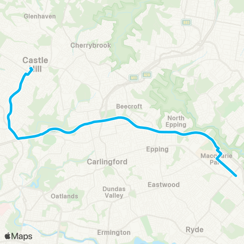 Sydney Buses Network Castle Hill to City QVB (Exp Service) map