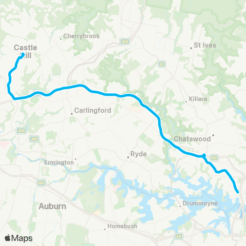 Sydney Buses Network Castle Hill to N Sydney (Exp Service) map