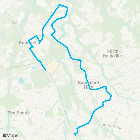 Sydney Buses Network Rouse Hill to Kellyville Sta via Beaumont Hills map