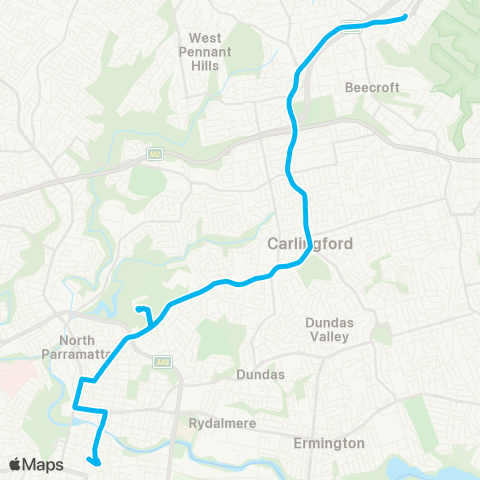 Sydney Buses Network Pennant Hills to Parramatta map