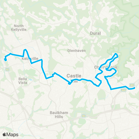 Sydney Buses Network Kellyville to Pennant Hills via Cherrybrook map