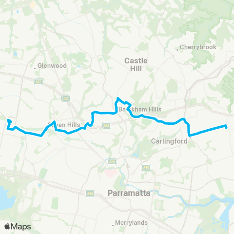 Sydney Buses Network Blacktown to Epping via Baulkham Hills map