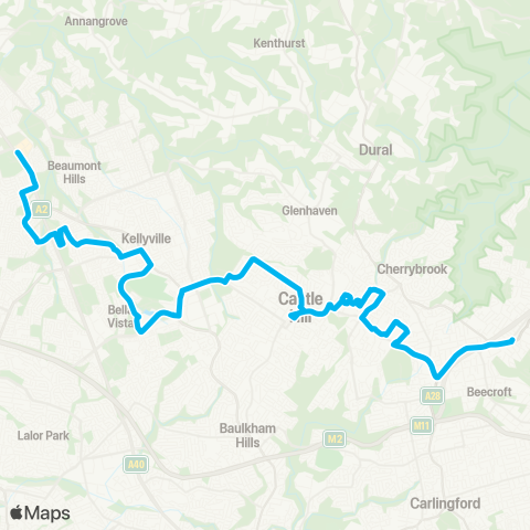 Sydney Buses Network Rouse Hill Sta to Pennant Hills via Norwest & Castle Hill map