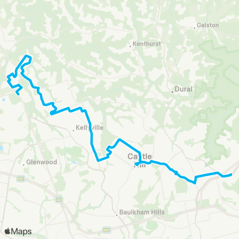 Sydney Buses Network Rouse Hill to Pennant Hills via Kellyville & Castle Hill map