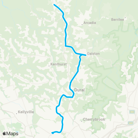 Sydney Buses Network Glenorie to Castle Hill via Galston & Round Corner map