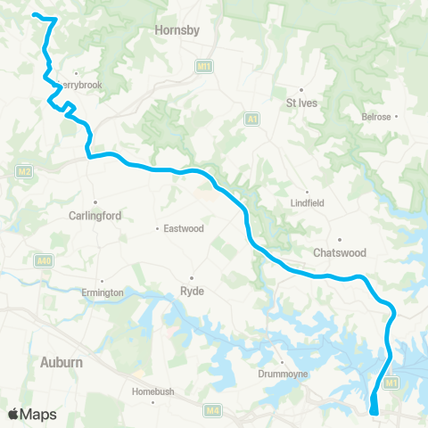 Sydney Buses Network Dural to City Wynyard (Express Service) map