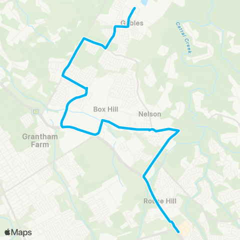 Sydney Buses Network Gables to Rouse Hill via Box Hill map