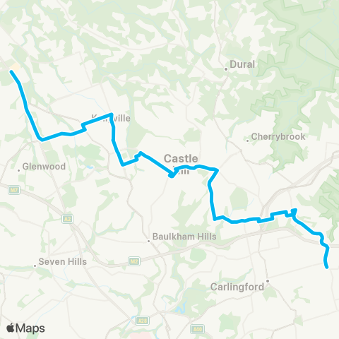 Sydney Buses Network Rouse Hill Sta to Epping via Castle Hill map