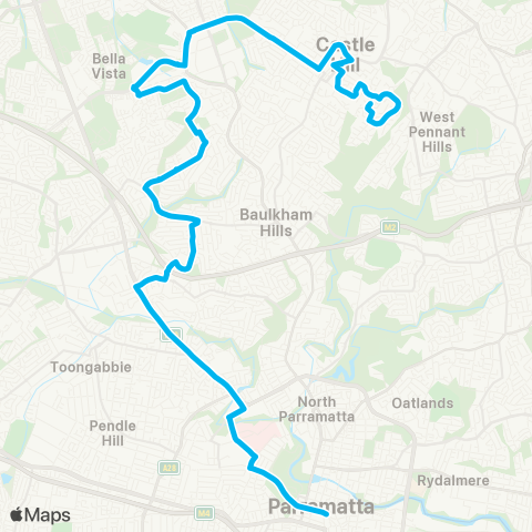 Sydney Buses Network Castlewood to Parramatta via Norwest map