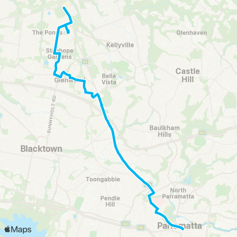 Sydney Buses Network Rouse Hill Sta to Parramatta via Glenwood map