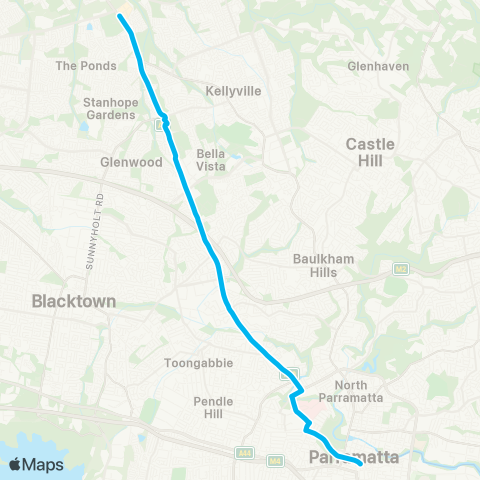 Sydney Buses Network Rouse Hill Station to Parramatta map