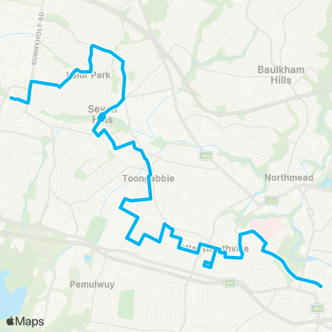 Sydney Buses Network Blacktown to Parramatta via Pendle Hill map