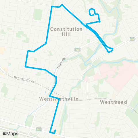 Sydney Buses Network Constitution Hill Retirement Community to Wentworthville Shopping Plaza map