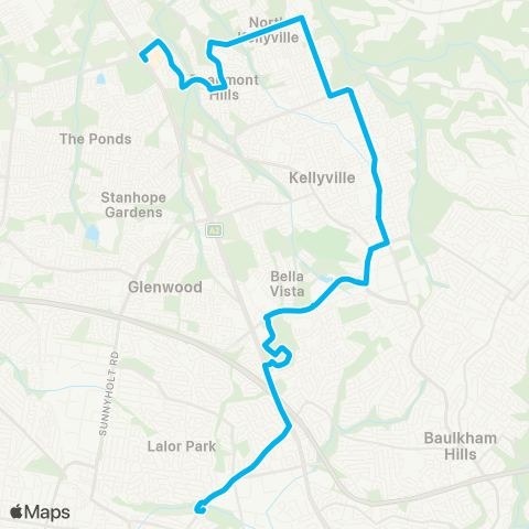 Sydney Buses Network Rouse Hill Sta to Seven Hills via Kellyville & Norwest map