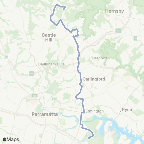 Temporary Buses Dural to Sydney Olympic Pk via Telopea Shops map