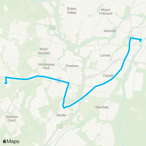 Sydney Buses Network Leppington to Liverpool (Night Service) map
