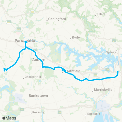 Sydney Buses Network Fairfield to City Town Hall via Strathfield (Night Service) map