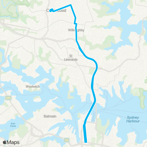 Sydney Buses Network Chatswood to City QVB (Loop Service) map