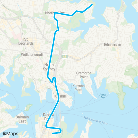 Sydney Buses Network Northbridge to City Bridge St via N Sydney map