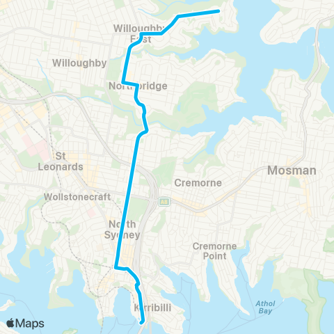 Sydney Buses Network Castlecrag to North Sydney map