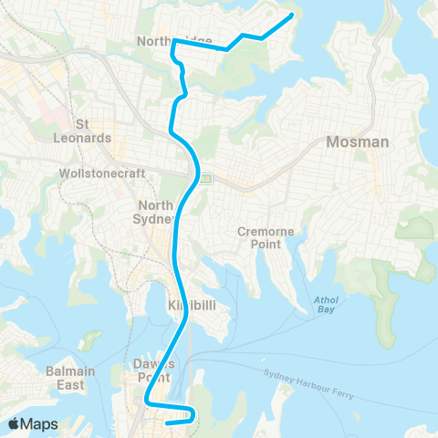 Sydney Buses Network Northbridge to City Bridge St via Fwy map