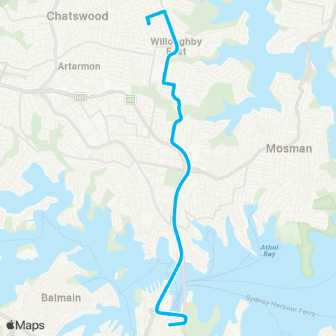 Sydney Buses Network E Willoughby to City Bridge St via Fwy map