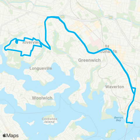 Sydney Buses Network Riverview to McMahons Point via N Sydney map