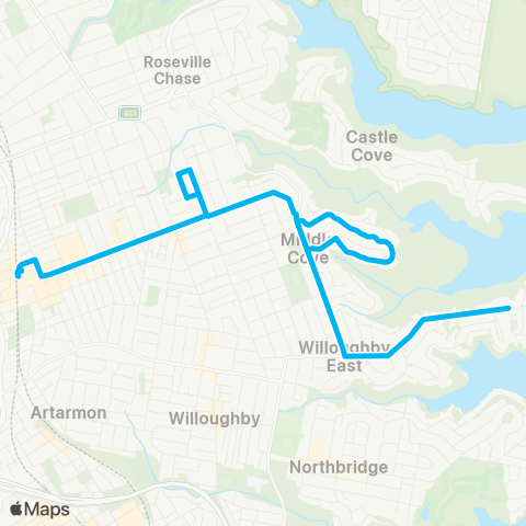 Sydney Buses Network Castlecrag to Chatswood map