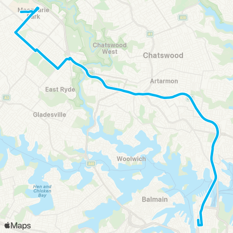 Sydney Buses Network Macquarie Univ to City Erskine St via Fwy map