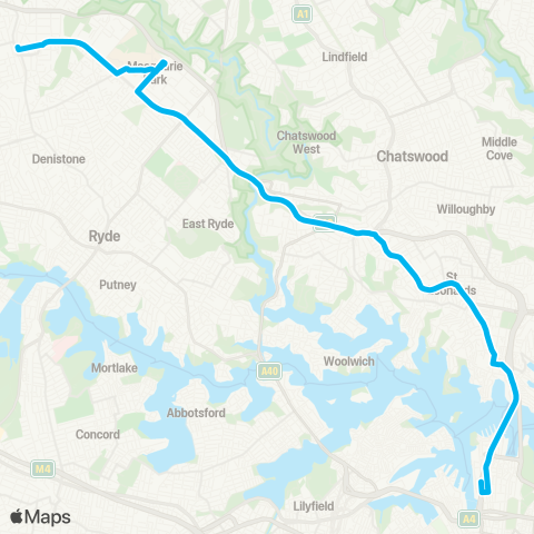 Sydney Buses Network Epping to City Erskine St via N Sydney (Night Service) map