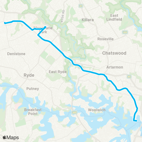 Sydney Buses Network Epping to McMahons Point via N Sydney map