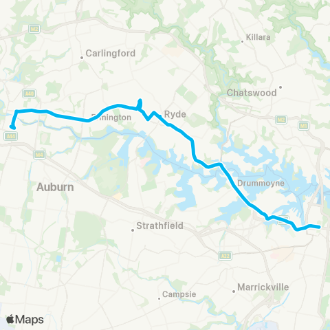 Sydney Buses Network Parramatta to City Hyde Pk via Victoria Rd (Night Service) map