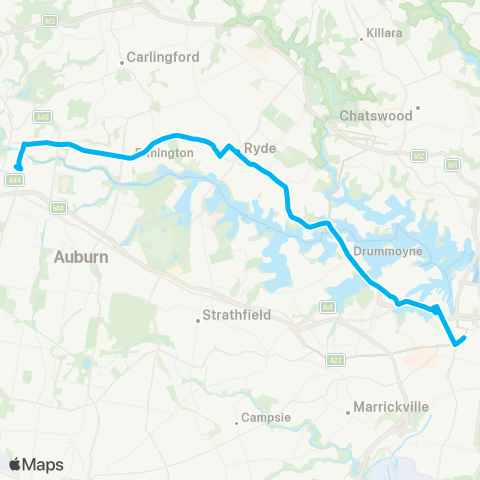 Sydney Buses Network Parramatta to Central Pitt St via Victoria Rd & Pyrmont map