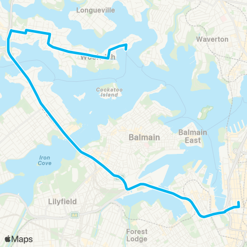 Sydney Buses Network Woolwich to City Town Hall map