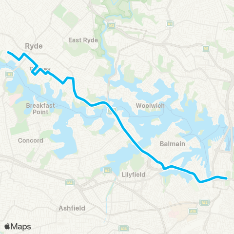 Sydney Buses Network Meadowbank to Gladesville via Putney & City Hyde Pk map