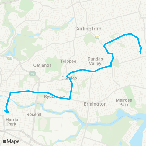 Sydney Buses Network Parramatta to Eastwood via Park Rd map